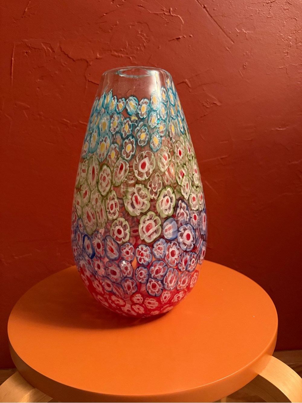 Pier 1 Millefiori Floral Glass Vase in Red, Blue, Green, Cream